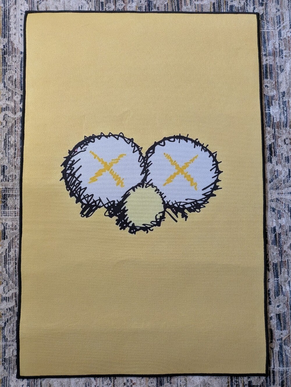 KAWS Inspired XX Eyes Graphic Rug Tan Beige 23.5” x 35” NEW